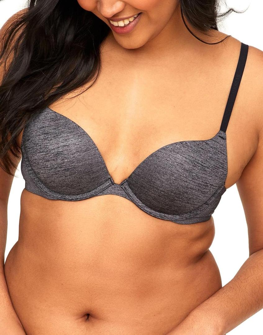 Adore Me Analize Push-Up Plunge Bra - Microfiber Molded Cup Underwire with Clean Finish & Adjustable Straps - Sizes (36C, Black)
