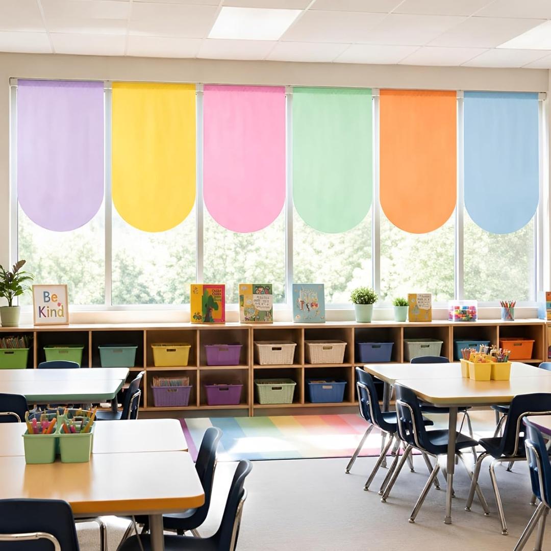 6 Pcs Colorful Classroom Curtains Back to School Colorful Curtains, 24"W x 36"L