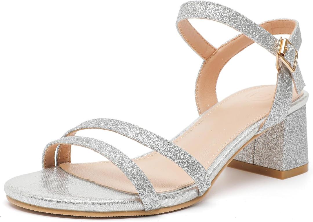DADAWEN Women's Open Toe Ankle Strap Low Block Chunky Heels Sandals Party Wedding Dress Pumps Shoes (10)