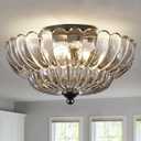 Modern Black Ceiling Light Fixture, 12" Grey Glass Flush Mount Chandeliers, Semi Flush Mount Ceiling Light Fixture Suitable for Living Room Hallway Kitchen Bedroom