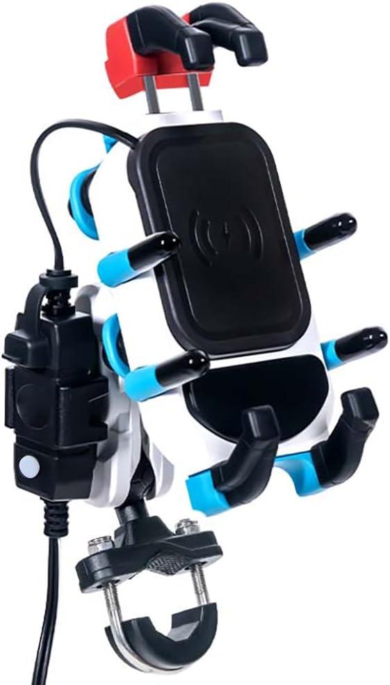 Motorcycle Phone Mount Holder with Charger Waterproof Handlebar 15W Wireless & PD USBC QC3.0 Fast Charging Port with Vibration Dampener Anti Shake for Motorcycle Fit 4.7''-7.2''Cell Phone
