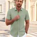 J.VER Mens Short Sleeve Dress Shirts Wrinkle Free Casual Button Down Shirt Summer Stretch Formal Shirt with Pocket (Green, S)