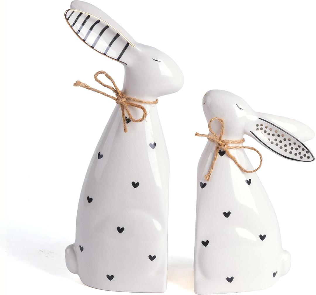 Valery Madelyn Easter Bunny Decorations for Home, 2Pcs Ceramic White Rabbit Statue Figurine Spring Decor, Easter Gift Tabletop for Indoor Outdoor Garden Lawn Yard Decor Table Centerpieces (Large)