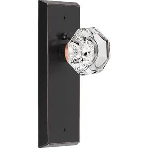 Glass Door Knobs for Interior Doors - Vintage Crystal Privacy Bedroom & Bathroom Door Knob with Lock - Diamond Cut Door Handle - Oil Rubbed Bronze Finish (1 Pack)