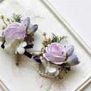 Wrist Corsage and Boutonniere Set Artificial Roses Flower Wedding Bridal Shower Homecoming Prom Corsage and Boutonniere for Groomsmen Bridesmaid Mother Girl Boys (Purple)
