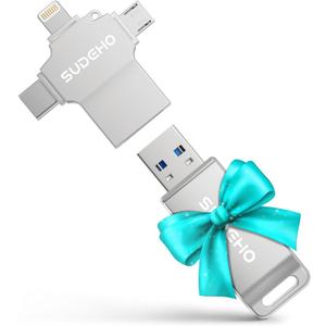 MFi Certified Photo Stick 512GB USB Flash Drive for iPhone, 4 in 1 External Memory Thumb Drive for Picture Video Saver and Backup, High Speed Memory Stick USB Drive for iPhone/iPad/Android/PC (Silver)