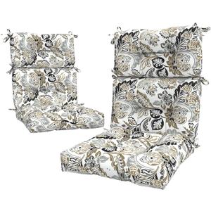 LVTXIII Outdoor High Back Chair Cushions 2 Pack, 44"x20"x4" Outdoor Patio Cushion Set with Ties, All Weather Thick Tufted Seat Cushions for Deep Seat & Rocking Chairs, Dailey Tan