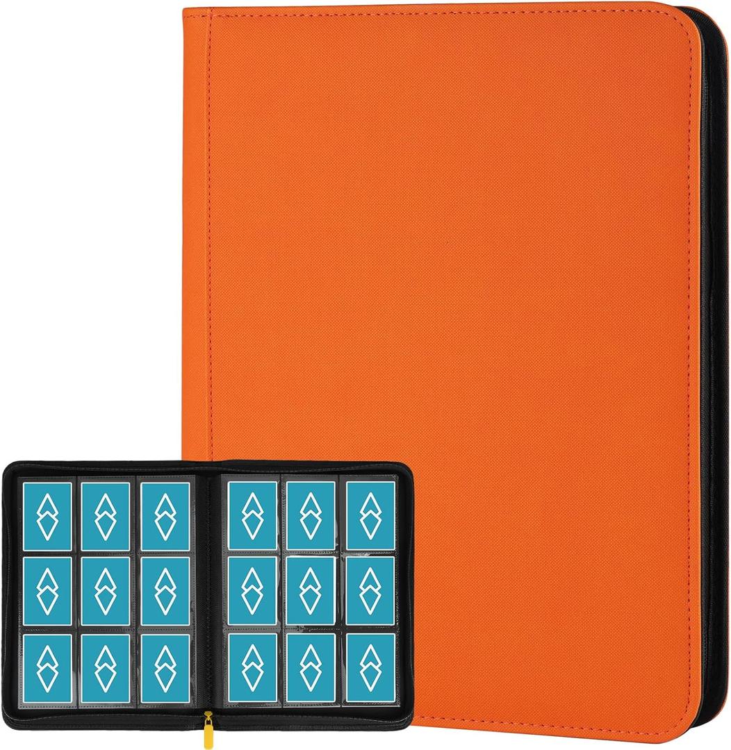 Trading Card Binder 9 Pocket, GERMUN PU Cover Card Binder for 360 Cards, Premium Trading Card Holder Folders, Double Sided Pocket Card Album for MTG, TCG (Orange)