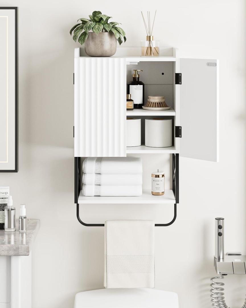 Masupu Bathroom Cabinet Wall Mounted, Wooden Medicine Cupboard with Adjustable Shelves, Space-Saving Wall Storage Unit for Bathroom, Kitchen and Living Room (9" D x 15.35" W x 27.16" H,Modern White)