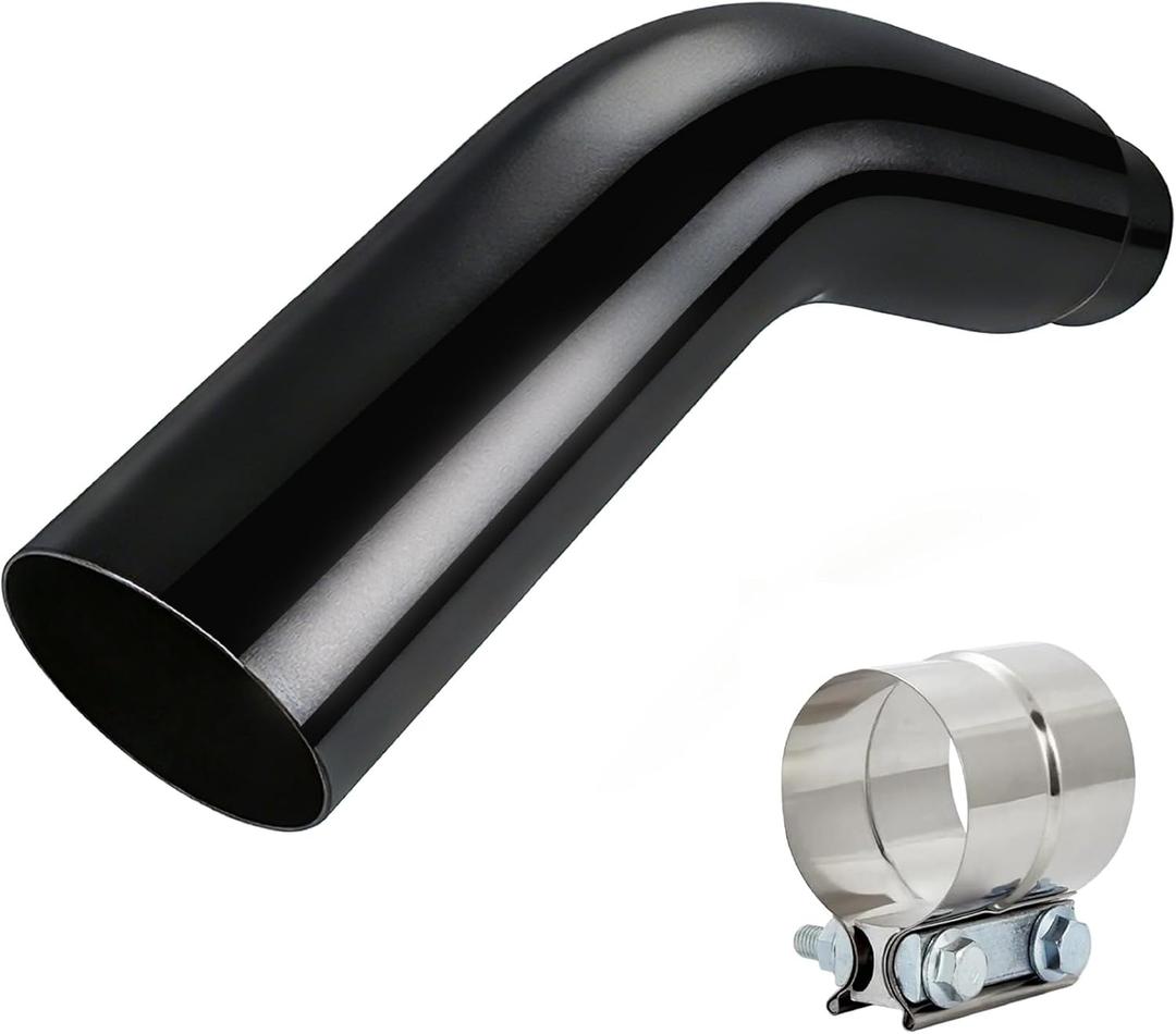 5" to 6" Exhaust Elbow with Clamp – Chrome/Black Coating Diesel Exhaust Tip, No Welding Required, Fits 5" Exhaust Pipe for Trucks Pickups Cars