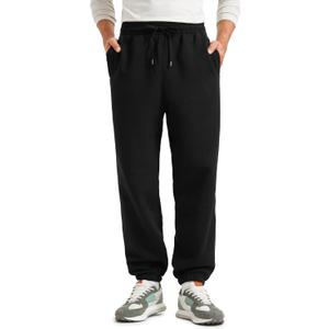 CRZ YOGA Cotton Fleece Lined Relaxed Sweatpants for Men 32" - Loose Lounge Casual Bottom Sweat Pants with Zipper Pocket, Size X-Large (Black)