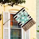 AVOIN colorlife Blue Paw Print Spring House Flag 28x40 Inch Double Sided Outside, Daisy Floral Welcome Stripes Yard Outdoor Flag