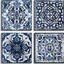 Bedroom Decor Canvas Wall Art Flower Pattern Prints Bathroom Abstract Pictures Modern Navy Framed Wall Decor Artwork for Walls Hang for Bedroom 4 Pieces Wall Decoration Size 14x14 Each Panel