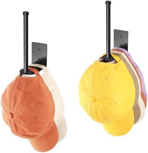 Durmmur 2 Pack Hat Racks for Baseball Caps, Stainless Steel Hat Organizer for Baseball Cap, Hat Holder Storage Organizer, Hat Hanger Strong Adhesive/Wall Drilled for Door, Bedroom, Closet(Black 6 in)