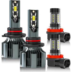 Fit For Ford Explorer (2011 2012 2013 2014 2015) Light Bulbs, Hi/Lo Beam Bulbs+ Fog Lights Bulbs Kit, 6500K White, Plug and play, Pack of 4