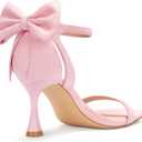 Carcuume Women's Square Toe Heels Bow Tie Ankle Strap Heel Sandals Open Toe Wedding Shoes, ZETA-LIGHT PINK-9