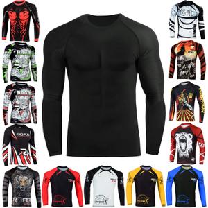 Roar BJJ Rash Guards MMA Grappling Jiu Jitsu Training No Gi Fight Wear Mens Compression Shirts (Black, M)