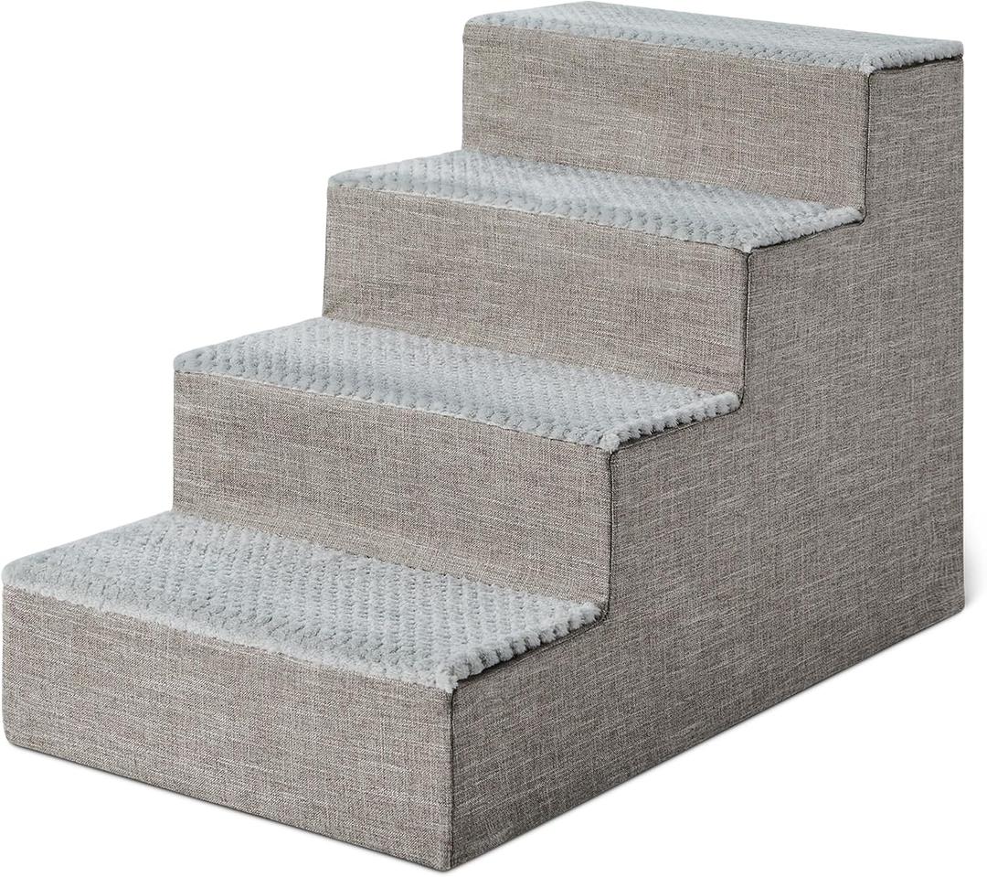 Amazon Basics Dog Steps, 18.7" H, 4-Step Pet Stairs for High Bed Couch and Sofa, Non-Slip Bottom, for Indoor Dogs and Cats, Grey
