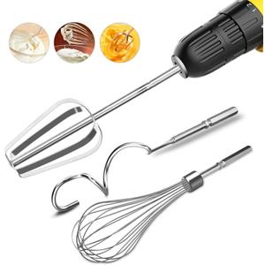 homicozy 3-Piece Stainless Steel Hand Mixer Attachment Set - Whisk, Dough Hook, Egg Beater for Drills - Dishwasher Safe, 7.5 Inch (Drill Not Included)
