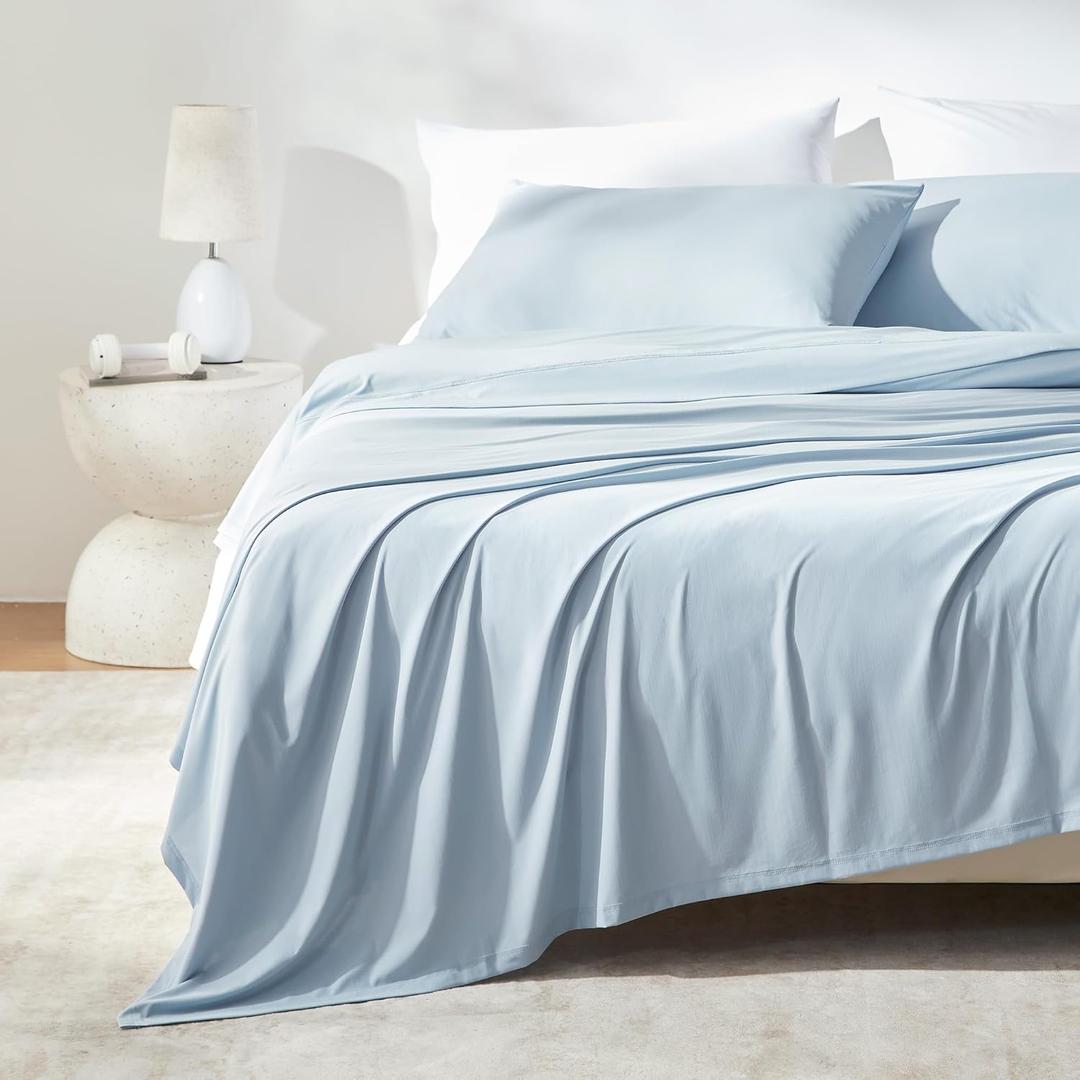 SLEEP ZONE Cooling Sheet Set Queen Size, Cooling Sheets for Hot Sleepers 4 - Piece Soft & Breathable Jacquard Cooling Bed Sheets for Queen Size Bed Deep Pocket Cool Fitted Sheet, Blue