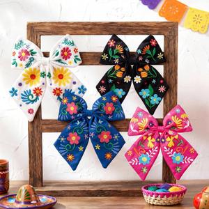 Yunlly 4 Pcs Mexican Embroidered Hair Accessories for Women Cinco De Mayo Flower Bows for Girls Independence Day Fiesta Party Carnival Supplies