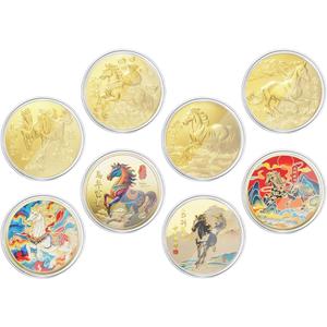8Pcs Lucky Chinese Zodiac Coins Set - Chinese Horse Commemorative Gold Coins with Acrylic Case Lunar New Year of The Horse 2026 Decorations,Chinese New Year Gifts