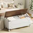 HOOBRO 43.3" Storage Bench, Toy Box with Safety Hinges, Toy Chest Storage, Wooden Storage Bench for Bedroom, Living Room, White and Walnut WH611CW01