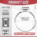 200 Pcs 3/4 Inch PEX Cinch Clamps, 304 Stainless Steel Crimp Rings Single Ear Hose Clamps for PEX Tubing Pipe Fitting Connections, Silver