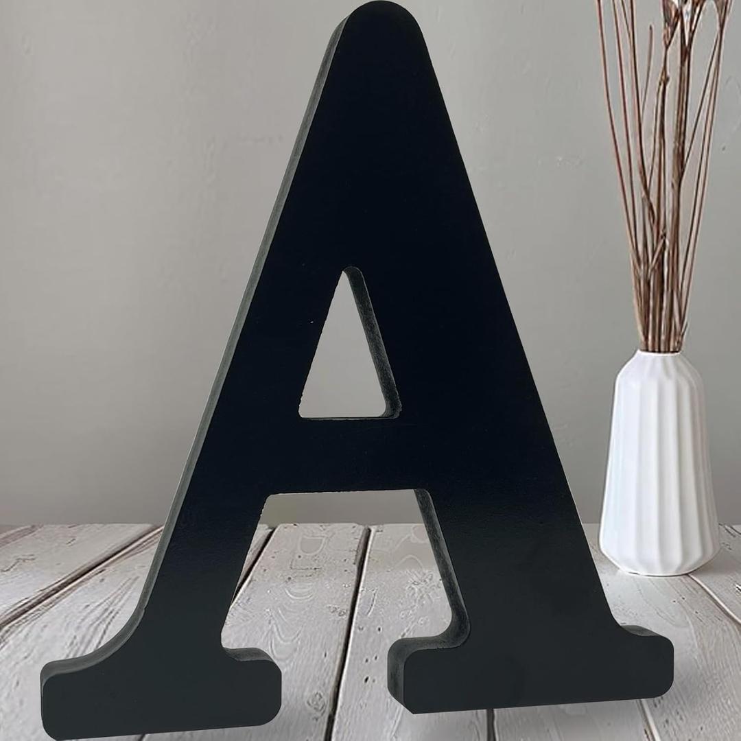 AOCEAN 12 inch Black Wood Letters Unfinished Wood Letters for Halloween Decorative Standing Letters Slices Sign Board Decoration for Craft Home Party Projects (A)