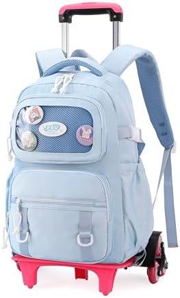 Mfikaryi Rolling Backpacks for Girls Plain School Backpack Cute Girls Backpack with Wheels