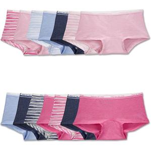 Fruit of the Loom Girls' Cotton Boyshort Underwear (10, 14 Pack - Fashion Assorted)