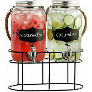 Style Setter Beverage Dispenser | Cold Drink Dispenser w/ 1-Gallon Capacity Glass Jug, Metal Handle & Leak-Proof Acrylic Spigot in Gorgeous Gift Box | Great for Parties, Weddings & More