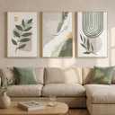 Large Framed Abstract Boho Sage Green Wall Art for Living Room, 24x36 Inch, 36" H x 24" W x 3Pcs