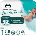 Amazon Brand - Mama Bear Gentle Touch Baby Diapers, Size 1, Leak Protection, Wetness Indicator, Umbilical Cord Cutout, 200 Count (4 packs of 50)