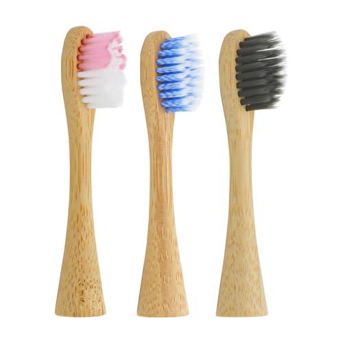 Bamboo Toothbrush Heads Replacement for Lumineux/Boka Sonic Eletric Toothbursh Refill, 3 PCS