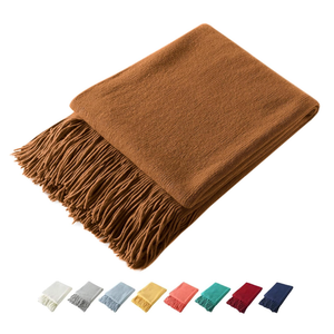 Homiest Decorative Knitted Throw Blanket with Fringe, Lightweight Acrylic Knit Blanket, Soft & Cozy Tassel Throw for Couch Sofa Bed (Camel Brown, 50 x 60 Inch)