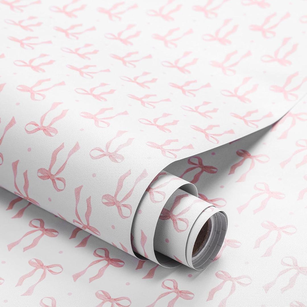 Drydiet Pink Bow Wallpaper Peel and Stick Contact Paper 23.6 x 196.9