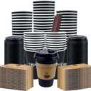 12 oz Disposable Coffee Cups with Lids, Sleeves and Straws 100Pack, Thickened Leak-Proof Insulated Paper Cups for Hot Drinks, Home, Office, Cafe, Party