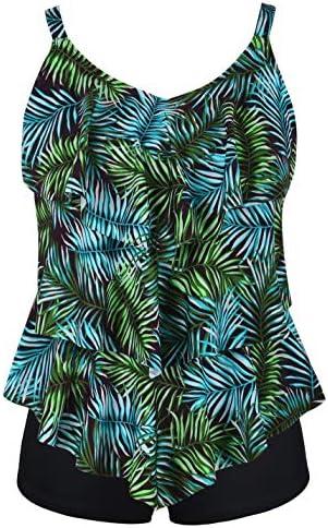 Septangle Women's Tankini Swimsuit Two Pieces Set Ruffle Swimwear Bathingsuit with Boyshort size 16