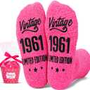 HAPPYPOP 1955 1960 Birthday Gifts - 61 62 63 64 65 66 67 68 69 70 Birthday Socks for Women (Pink)