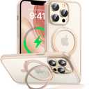 MAGIC JOHN 360 Rotatable Magnetic Invisible Stand for iPhone 14 Pro Case [Anti-Slip Grip] [Compatible with MagSafe] 16FT Shockproof for iPhone 14 Pro Case with Kickstand, Rose Gold
