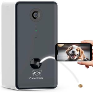 Pet Camera with Treat Dispenser/Tossing for Dogs/Cats, Smart Dog/Cat Camera, Free App, 2.4G & 5G WiFi, 1080P HD Live Video, Auto Night Vision, 2-Way Audio, Motion Alert, No Monthly Fee (Black & White)