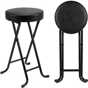 Folding Stool,24 Inch Portable Folding Bar Stool Chair,Foldable Collapsible High Stools with Handle for Adults Kitchen Island,Black,1Pcs, Set of 1;24"