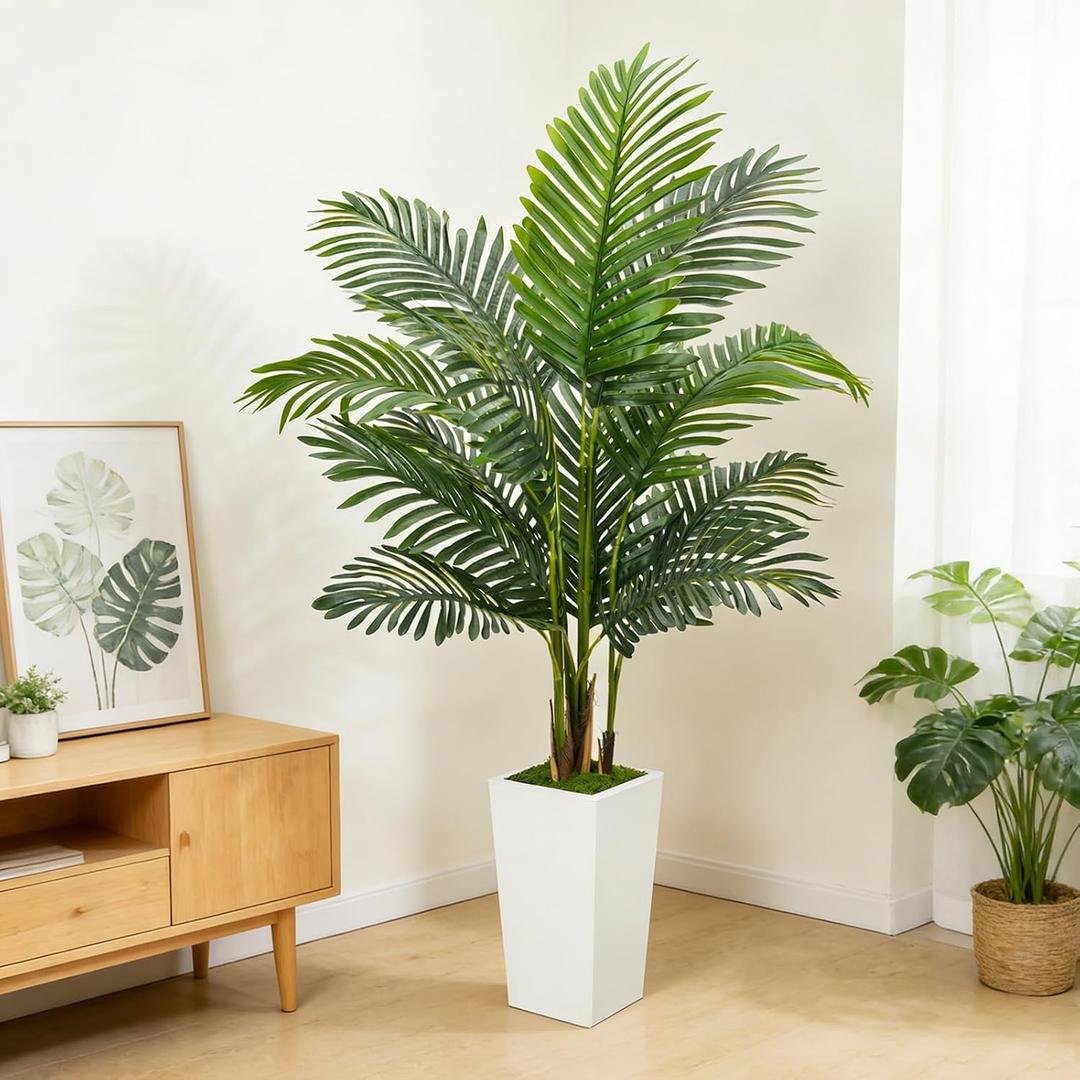 5FT Artificial Palm Tree with Thickened and Sturdy Planter, Fake Plants with Dense Foliage and Natural Colors, Faux Plant for Home Office Living Room Decor Indoor