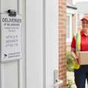 Please Leave Parcels Here Sign Removable Custom Text Delivery Notice All Packages To Front Door Parcel Box Sign For Outside Rust-Free Heavy Duty Weather Resistant - 1 Pack