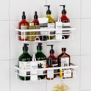 Uamector Shower Caddy Organizer Rustproof - Bathroom Shelves Rack for Home Decor & Storage - Adhesive Wall Shampoo Holders for Inside - Bath Tub Organization (2 Pack, White)