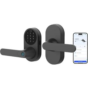 Aqara Smart Lock U300 Upgraded Version, Fingerprint Keyless Entry Door Lock with Handle, Matter Over Thread, Apple Home Keys, Touchscreen Keypad, Smart Lever Lock Supports Homekit Alexa Google, Black