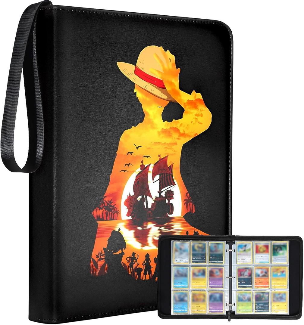 for 9 Pocket Card Binder Large Capacity for 900 Cards - Trading Card Collection Album Folder Double Sided Pocket with Zipper Anime Design for Men Boys Teens for Sports Cards Game Cards