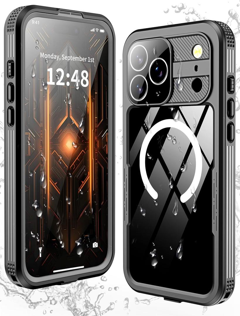 GOLDJU Magnetic for iPhone 17 Pro Max Case-Waterproof, Built-in Screen & Camera Protector-IP68 Underwater Full Body 16FT Military Dropproof Shockproof Case for 17 Pro Max 6.9''- Black