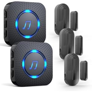 SanJie Door Chime, Wireless Door Chimes When Door Open Entry for Business/Home/Office/Store (500ft Range 26 Chimes Adjustable Volume) (3 Sensors + 2 Receivers Black)